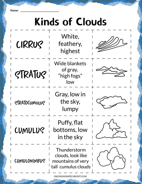types of clouds worksheet free